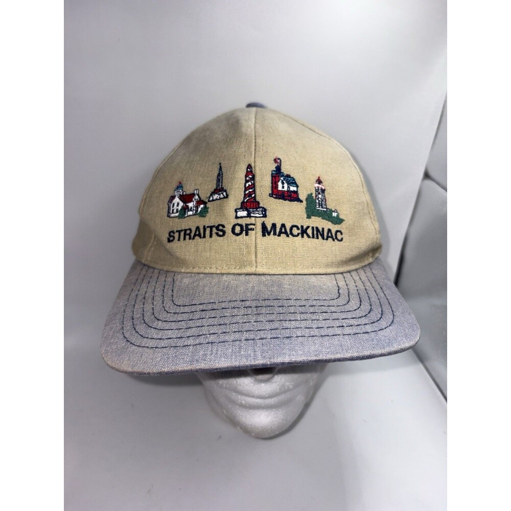 Mackinac Island Baseball Hat Cap Denim Bill Buckle One Size Embroidered Souvenir